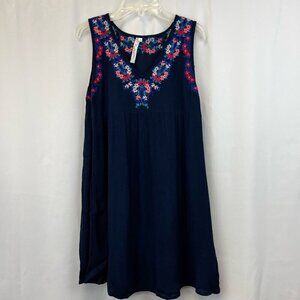 Andree Blue Womens Dress Floral Empire Waist V Neck Sleeveless Embroidered S